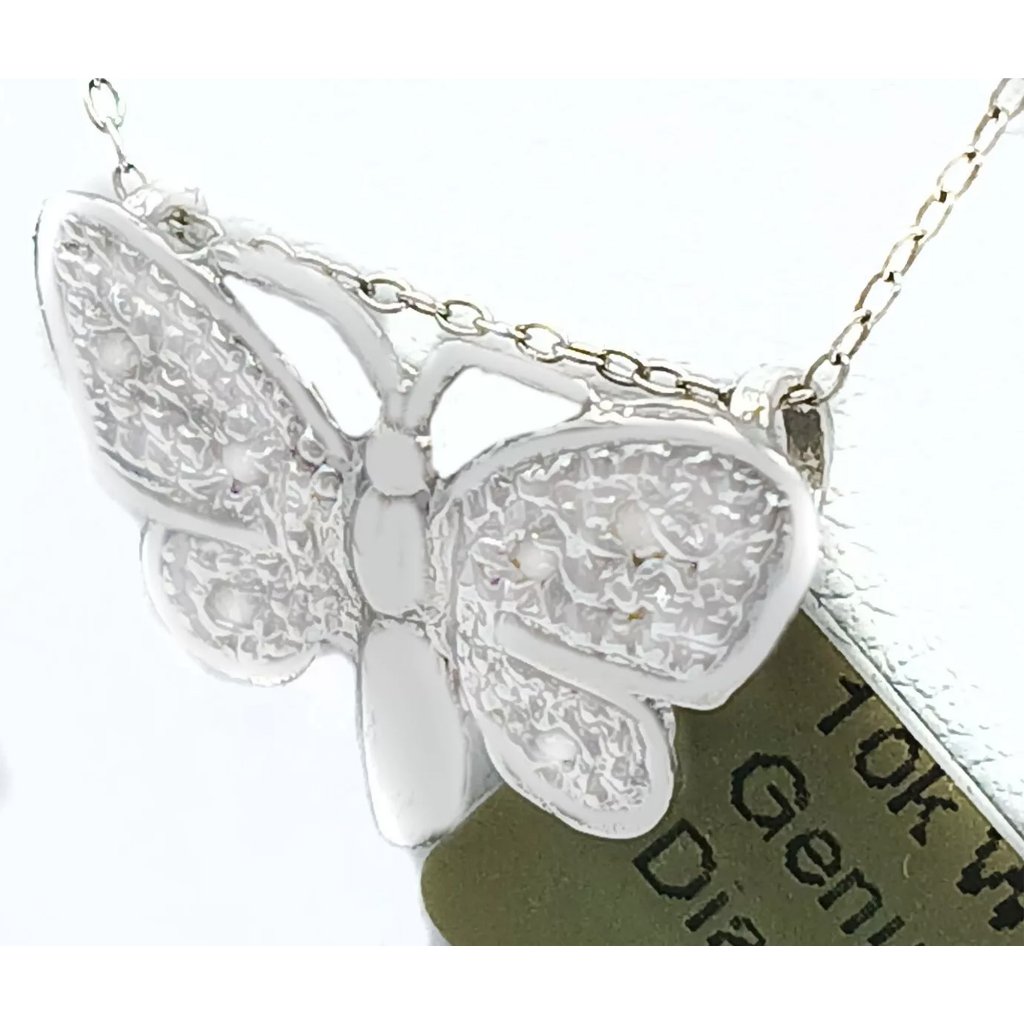 Genuine Diamond Butterfly Pendant 10k White Gold
